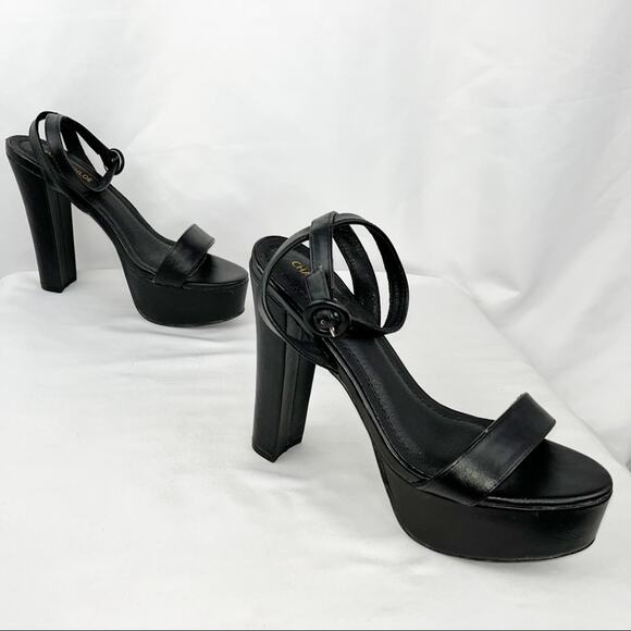 Chase + Chloe Addy Black Faux Leather Single Band X Over Ankle Platform Sz9 NWOB - Picture 1 of 10